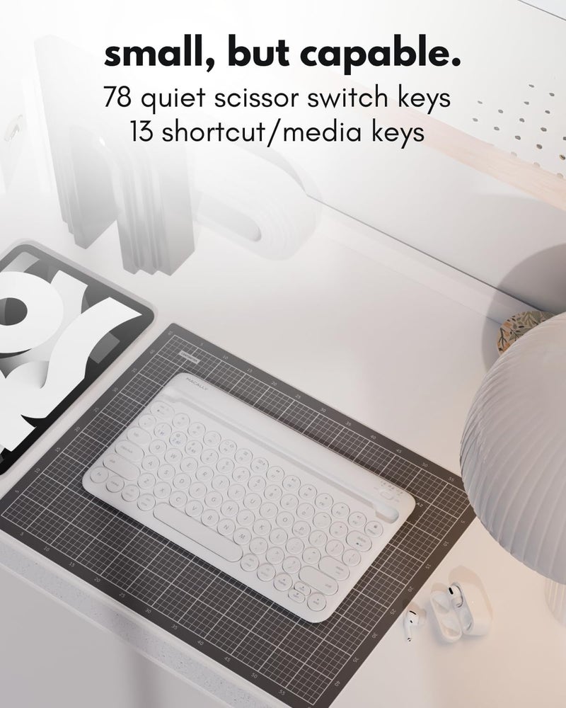 MACALLY Bluetooth Keyboard for Tablet | Wireless Keyboard for iPad mini/Air/Mini, iPhone (Multi-Device, Built-in Stand, Rechargeable) Easy to Use and Cute Portable - White - Image 5